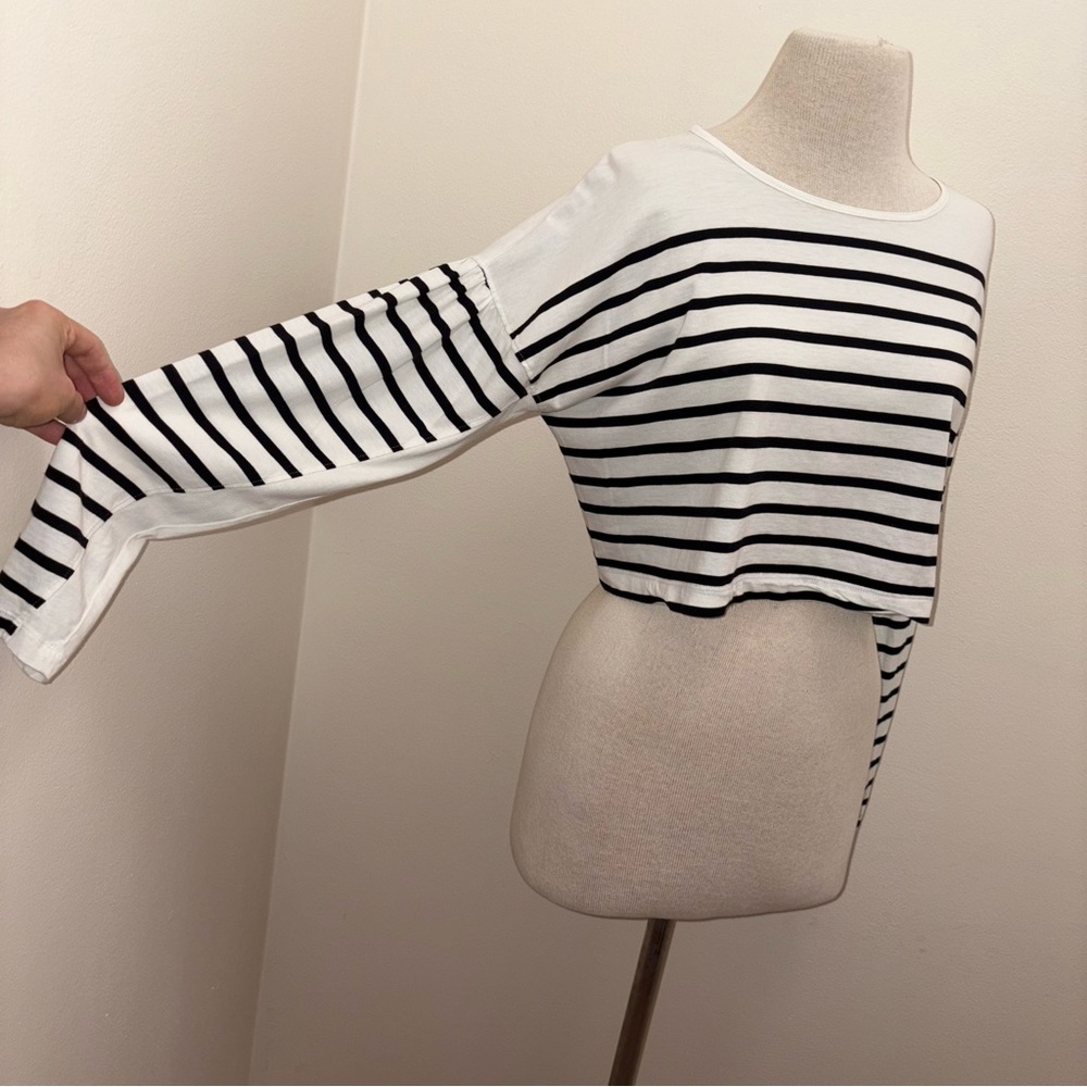 La Ligne Black and Cream Striped Long Sleeve Tee - Picture 6 of 14